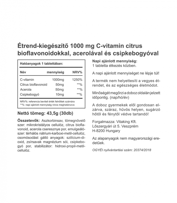 Vitaking C-vitamin + bioflavonoid + acerola + csipkebogyó (30)