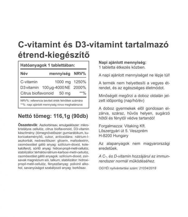 C- és D-vitamin komplex - Vitaking C1000 + D4000