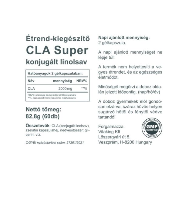 Vitaking CLA Super 1000mg (60) - kiegészítő a diétád mellé