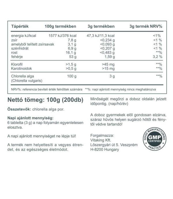 Vitaking 100% Chlorella alga 500 mg (200)