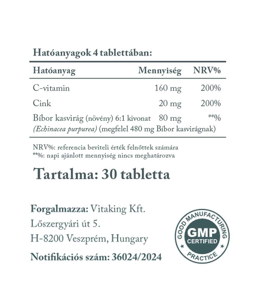 Vitaking Cink Immuno szopogató tabletta