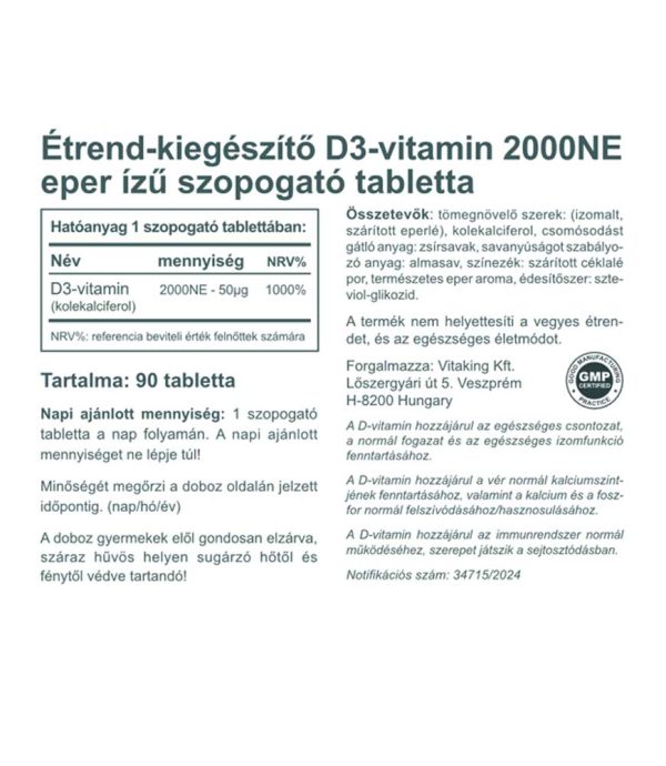 Vitaking Epres D3-vitamin 2000NE (90 szopogatótabletta)