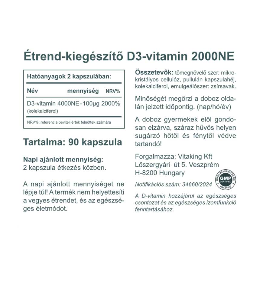 D3 vitamin 2000NE 90db kapszula napfénymentes napokra!