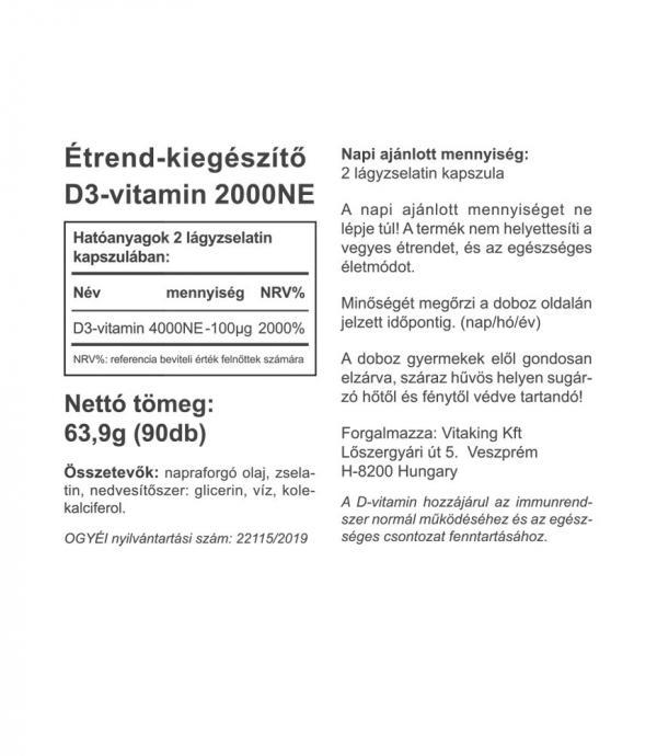 D3 vitamin 2000NE 90db gélkapszula napfénymentes napokra!