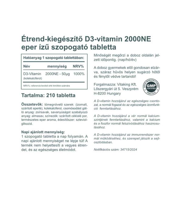 Vitaking Epres D3-vitamin szopogató tabletta (210 db) 2000NE