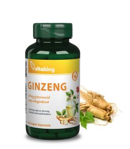 100mg-os Panax ginseng kivonat kapszulánként 20mg ginzenozid tartalommal. (a ginzengozid a növény fő hatóanyaga)