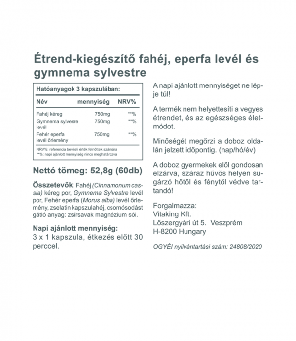 Vitaking GymneMax: fahéj + eperfa levél + gymnema