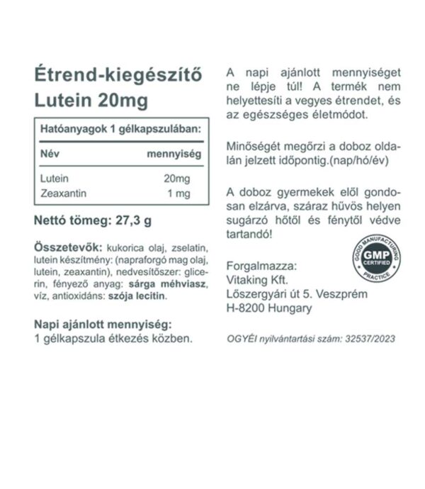 Vitaking Lutein és zeaxantin komlplex (20 mg luteinnel)