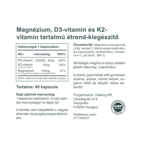 Vitaking MagneTrio - Magnézium citrát+K2+D3 vitamin komplex (90)