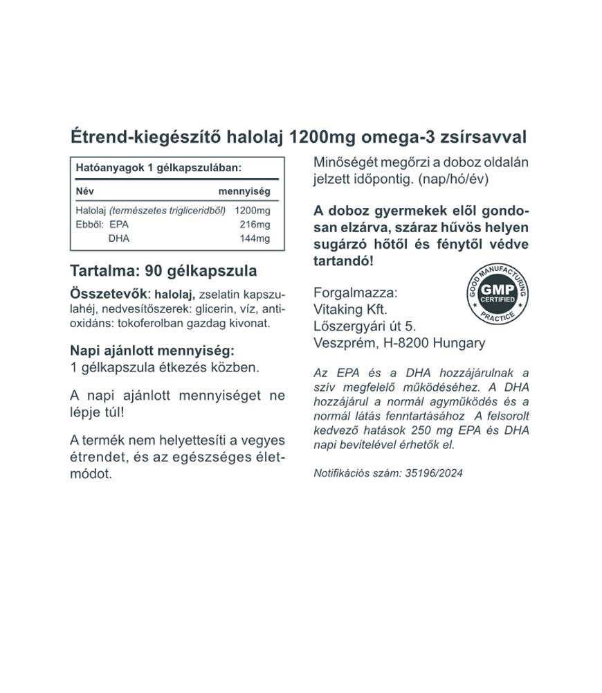 Vitaking ® Omega-3 kapszula (EPA: 216mg DHA: 144mg)