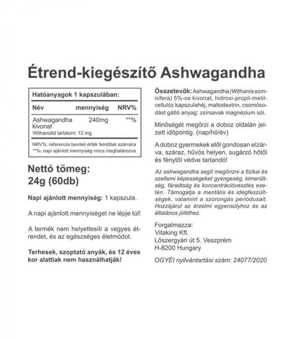 Vitaking Ashwaganda kivonat 240mg (withanolid tartalom 12mg)