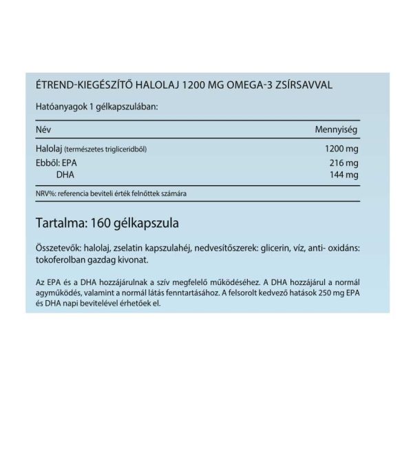 Vitaking Omega 3 halolaj természetes triglicerid formában, amely könnyen emészthető és hatékony felszívódást biztosít a szervezetben, kiváló minőségű omega-3 EPA és DHA zsírsavakkal.