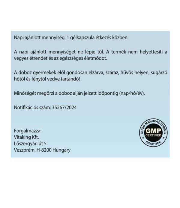 Vitaking Omega 3 halolaj természetes triglicerid formában, amely könnyen emészthető és hatékony felszívódást biztosít a szervezetben, kiváló minőségű omega-3 EPA és DHA zsírsavakkal.