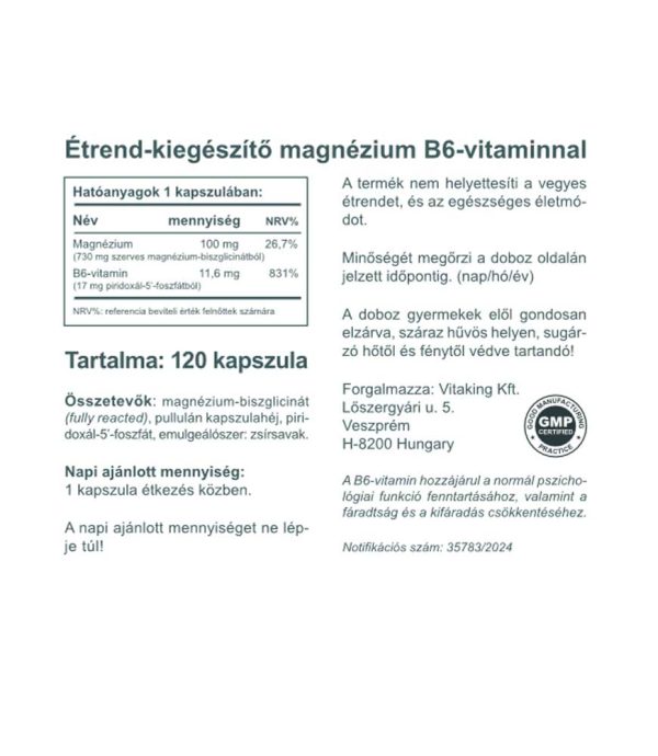 Magnézium Biszglicinát + B6 (P5P) vitamin (120)