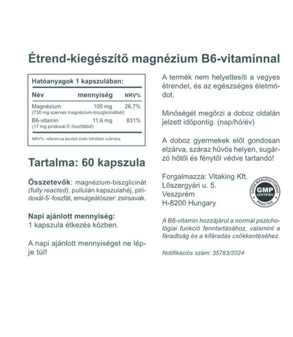 Magnézium Biszglicinát + B6 (P5P) vitamin (60)