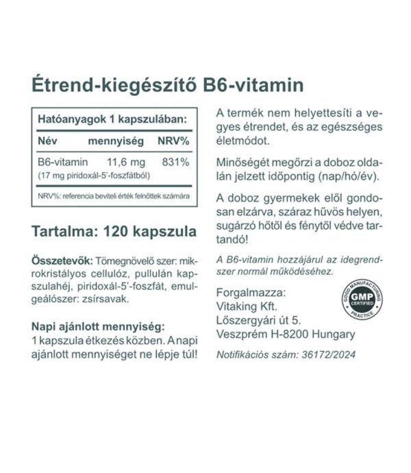 B6 vitamin (P5P) 11,6mg