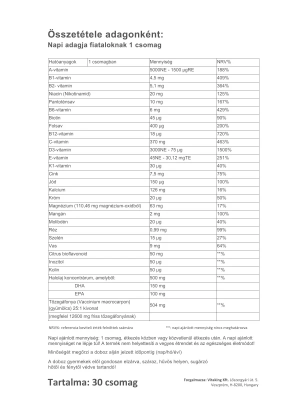 Vitaking 365 Multivitamin Tini csomag
