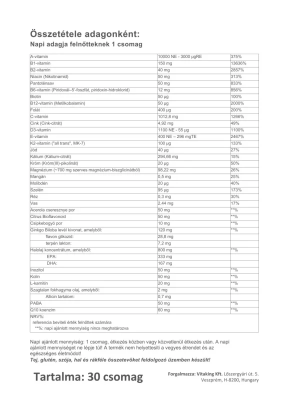 Vitaking 365 Multivitamin Szenior csomag