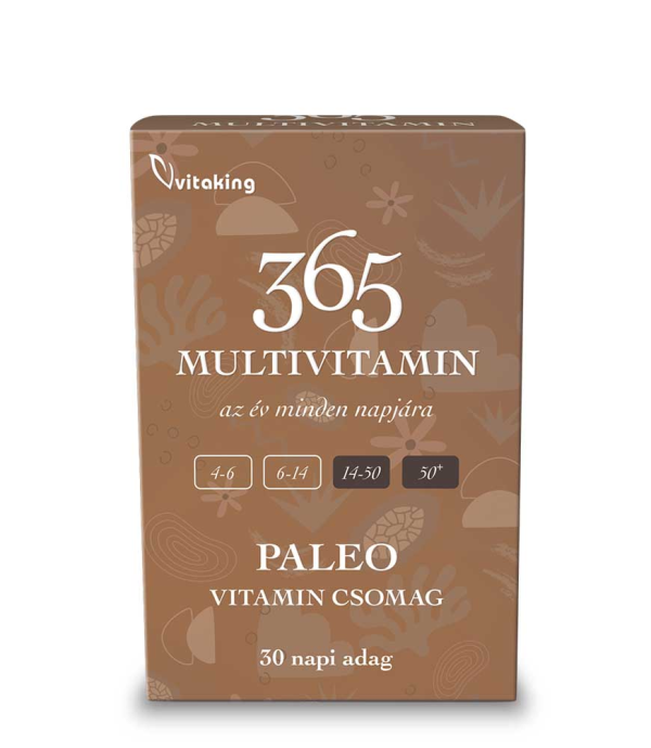 365 Multivitamin Paleo csomag: Vitaminok (+ extra K2 és D3 vitamin) Omega-3, Spirulina alga és szerves magnézium biszglicinát.