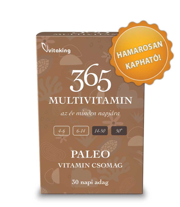 365 Multivitamin Paleo csomag: Vitaminok (+ extra K2 és D3 vitamin) Omega-3, Spirulina alga és szerves magnézium biszglicinát.