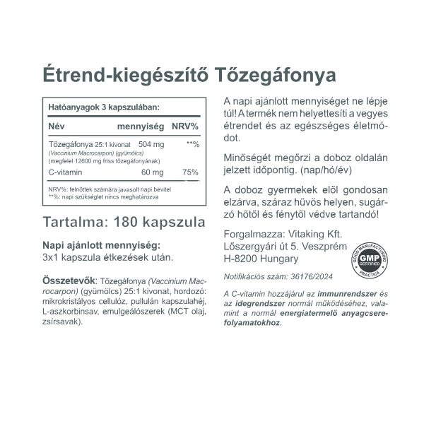 Tőzegáfonya kivonat C-vitaminnal (25:1 koncentrátum)