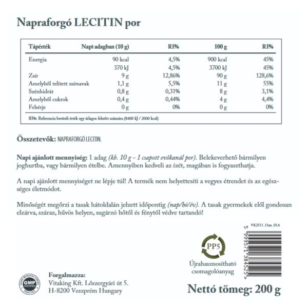 Napraforgó Lecitin – Szójamentes, vegán