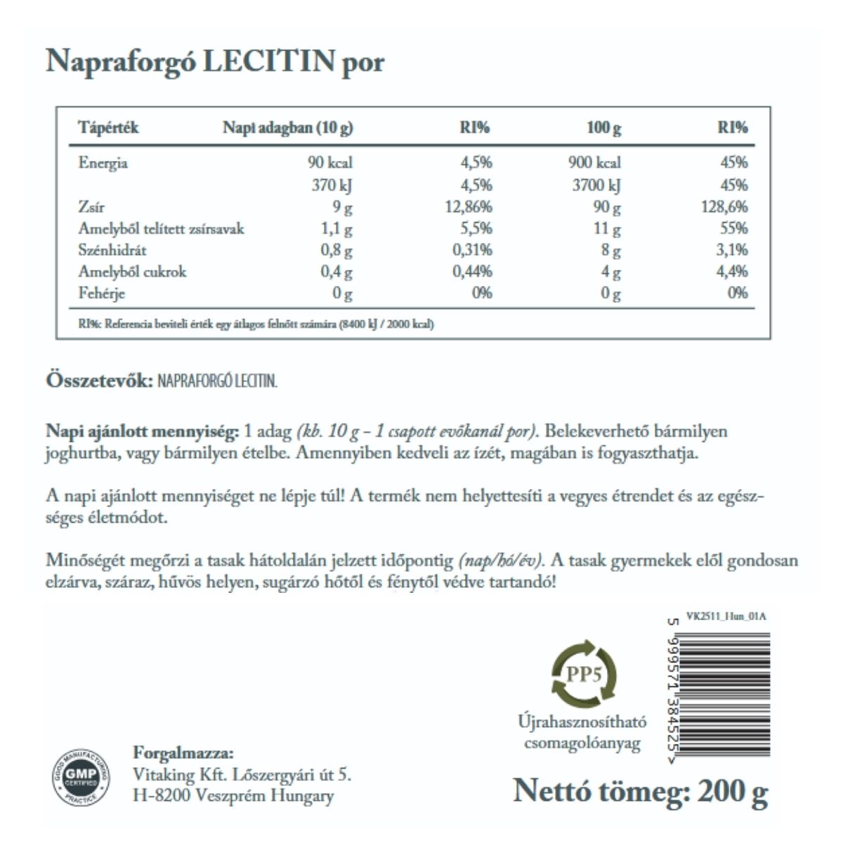 Napraforgó Lecitin – Szójamentes, vegán