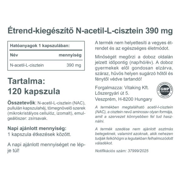 NAC-390 (N-acetil-L-cisztein) 390mg (120) - Vitaking