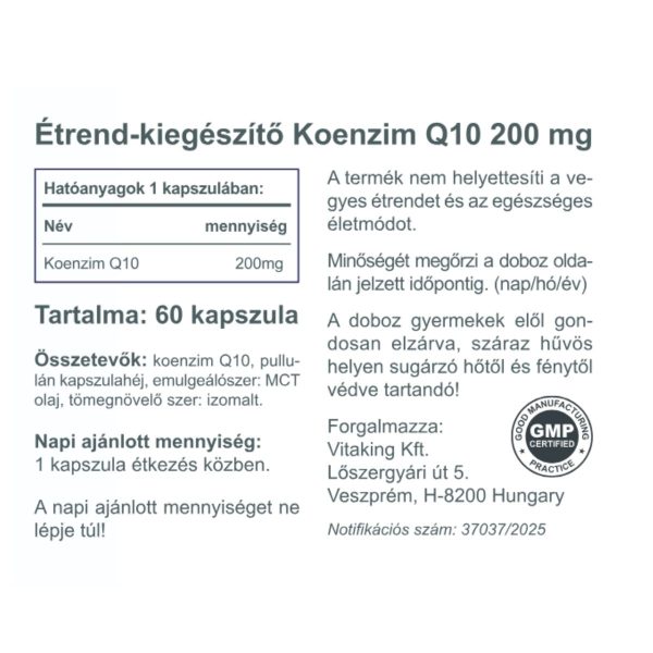 Vitaking Q-10 koenzim 200 mg (60 kapszula) MCT olajjal (Vegán)
